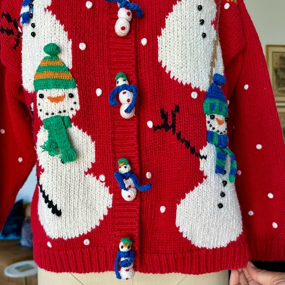 Vintage 90’s Festive Red Snowman Knit Cardigan - Picture 10 of 16